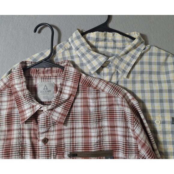 Ascend  Shirt XL Mens  - 2 Lot Bundle - Red Gray  White Tech Plaid Check - Picture 1 of 15